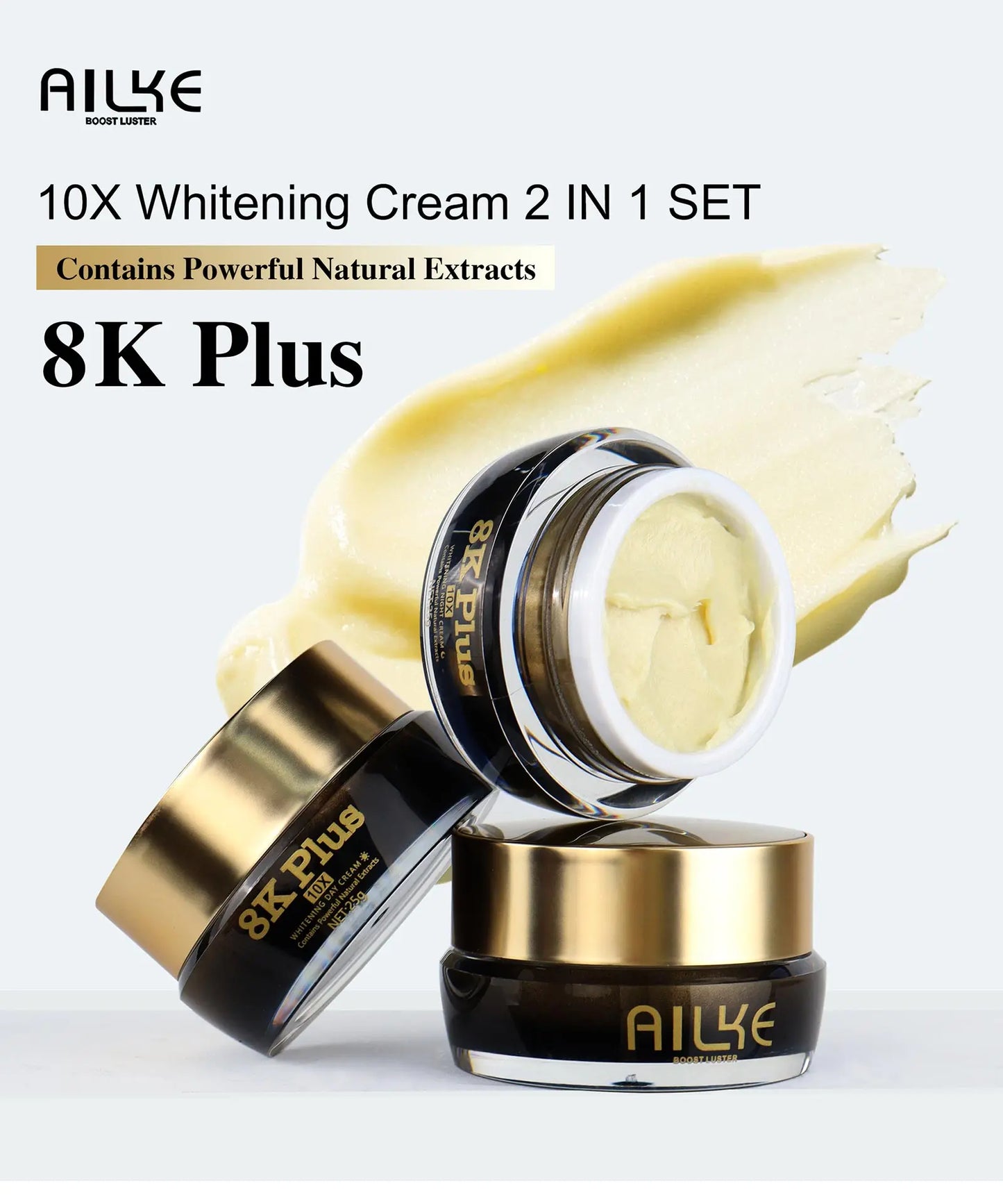 AILKE Whitening Face Cream, Reduce Dark Spots, Sun Spots, Inhibit Melanin, With Collagen, Glutathione, For All Skin Types