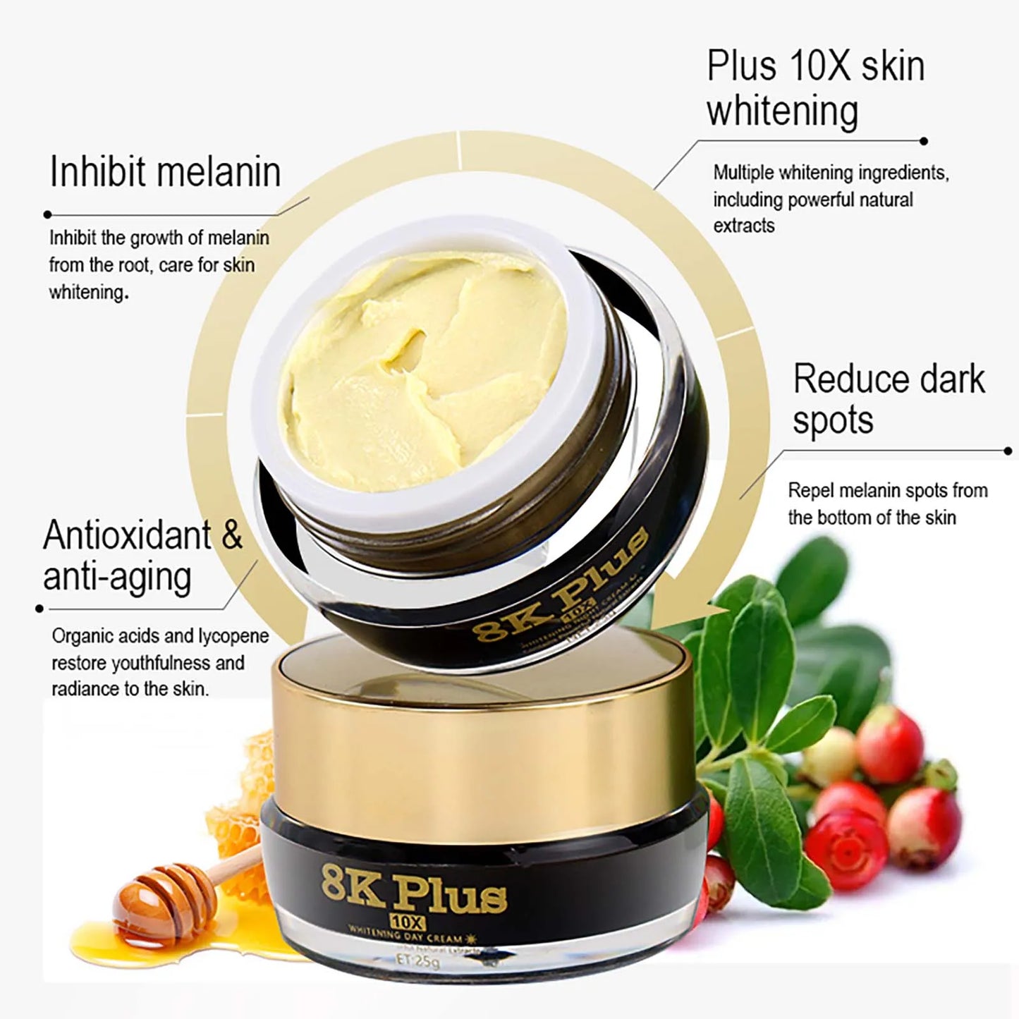 AILKE Whitening Face Cream, Reduce Dark Spots, Sun Spots, Inhibit Melanin, With Collagen, Glutathione, For All Skin Types