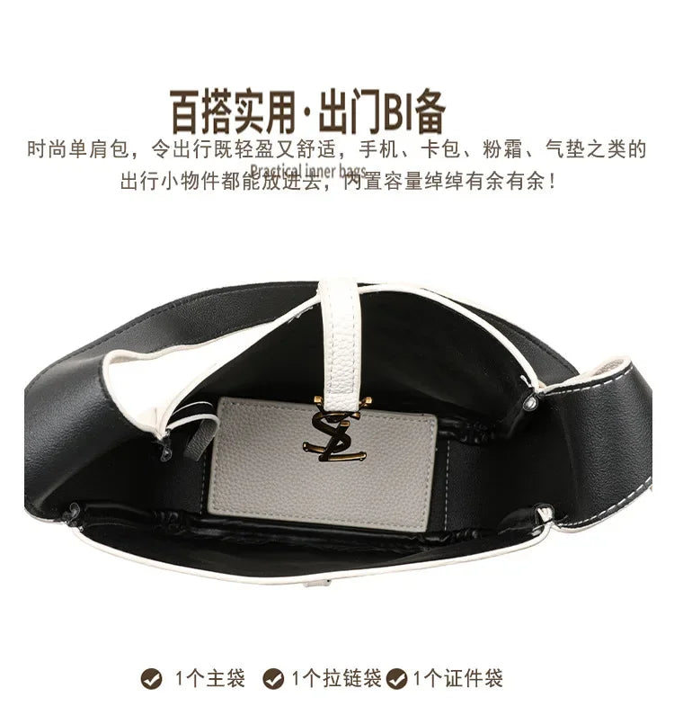 2025 Leather All-in-one Yang Shilin Ladies Armpit Bucket Bag Fashion Rose with The Same Shoulder Bag for Women